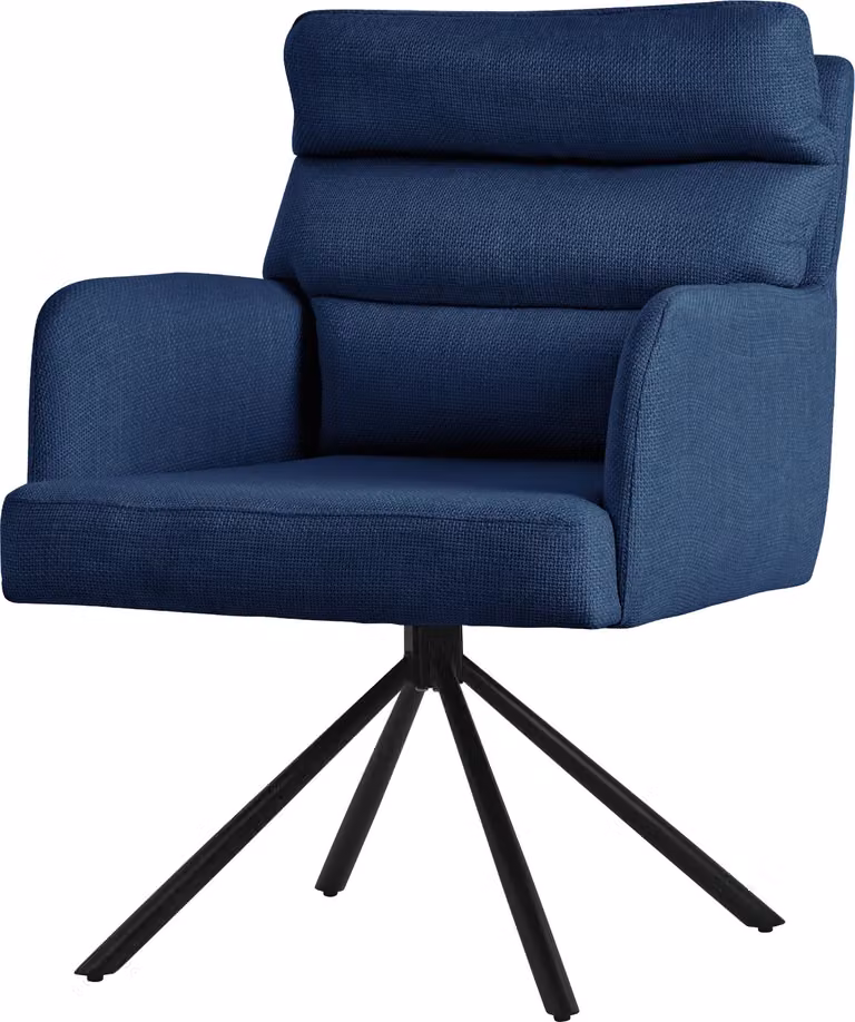 ML-Design sedie da pranzo girevoli Blu scuro Sedie da soggiorno con braccioli e schienale Cuscino posteriore Gambe in metallo Rivestimento in poliestere Sedia girevole Posizione auto