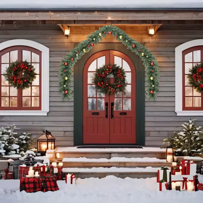 Ghirlanda di Natale vidaXL decorata con palline e luci LED bianco caldo, colori verde, oro e rosso, lunghezza 5 m