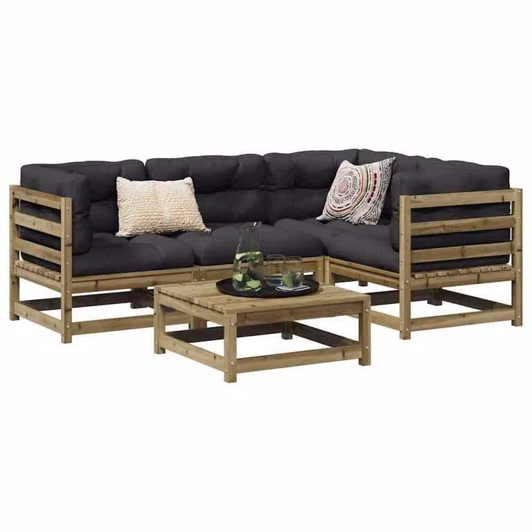 vidaXL Set Divani da Giardino 5 pz in Legno di Pino con Cuscini, Colore Marrone e Grigio