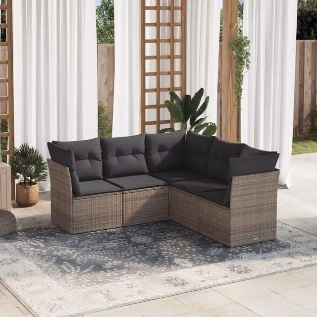 Set Divano da Giardino 5 pz con Cuscini-Sofa da Giardino-Divanetto da esterno Grigio in Polyrattan 148913