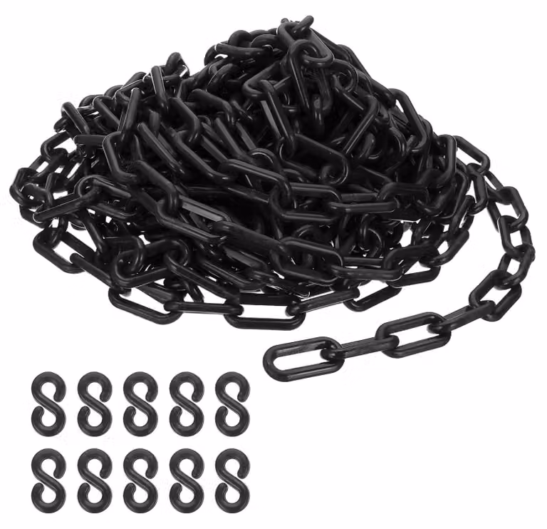 Catena in plastica, lunghezza 12 metri, diametro 8 mm, colore nero, con 10 ganci, per delimitazioni