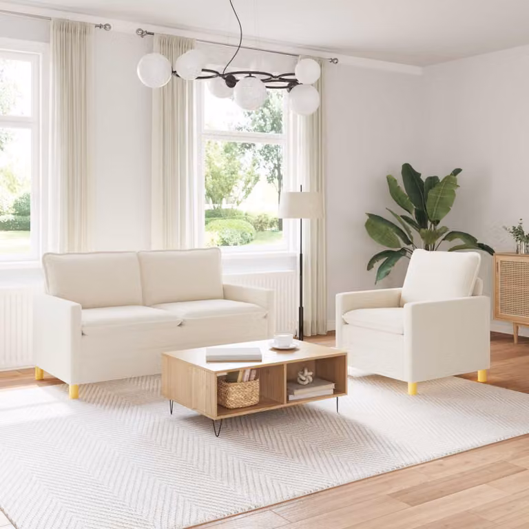 Set di 2 divani moderni vidaXL in tessuto beige con struttura in metallo e coperture rimovibili per il tuo soggiorno