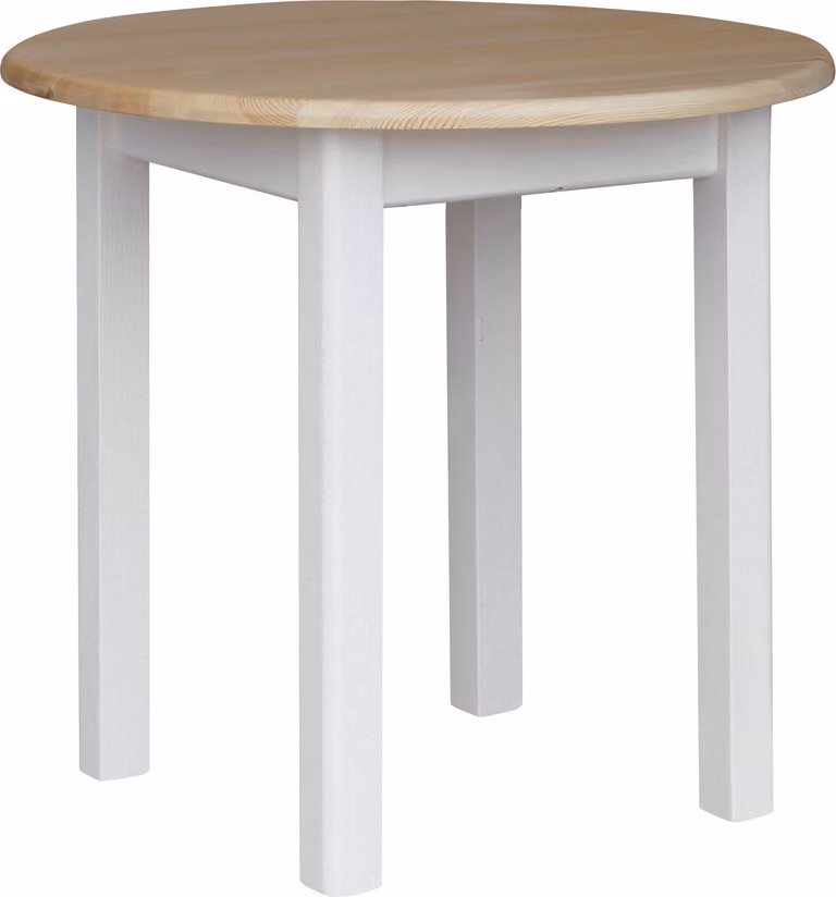 Tavolo rotondo bianco in legno di pino massiccio con piano laccato 90 cm