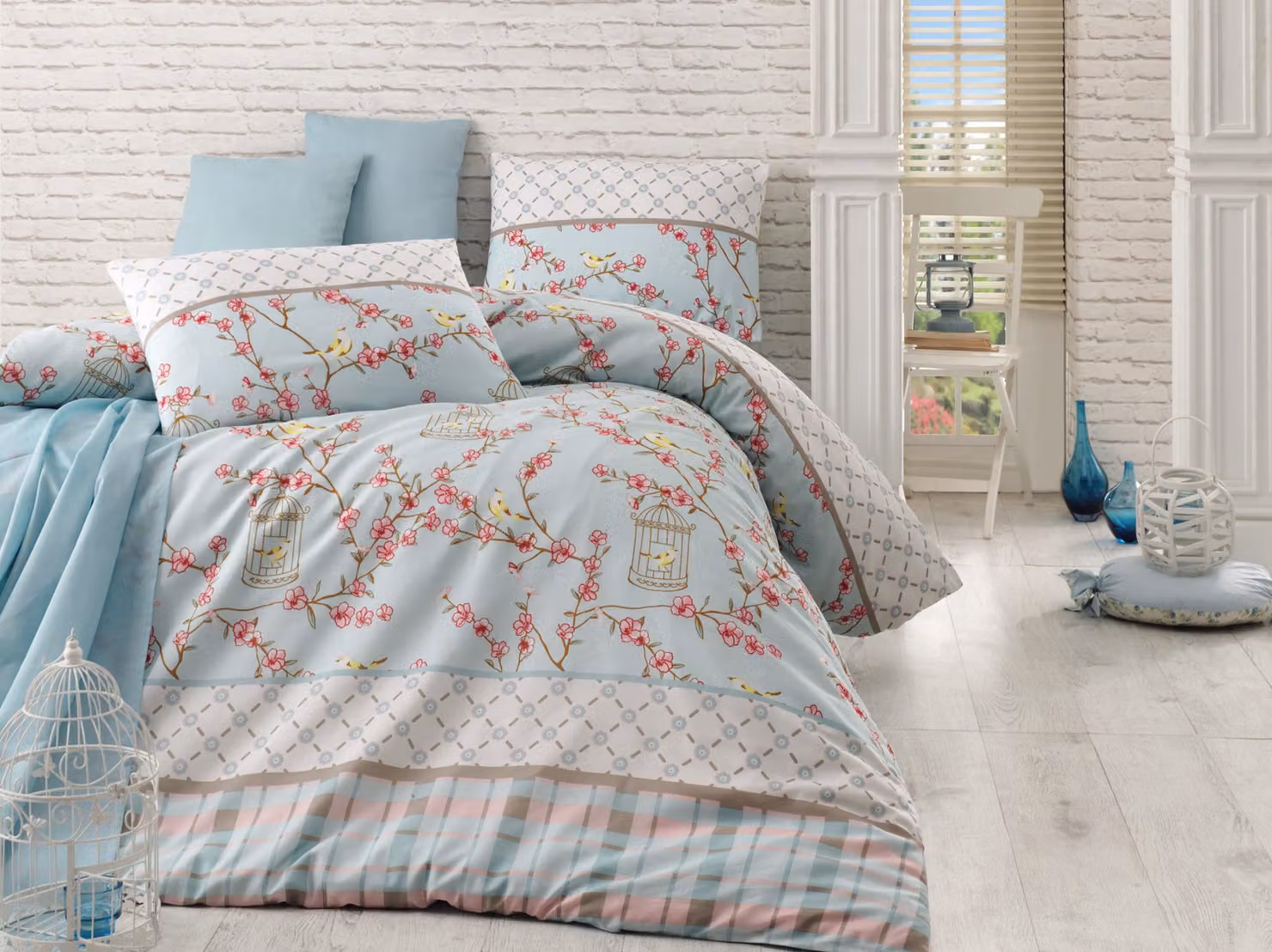 L'Essentiel Linge de Maison, Begonvilla- EPF4842, turchese, piumini, 65% cotone / 35% poliestere