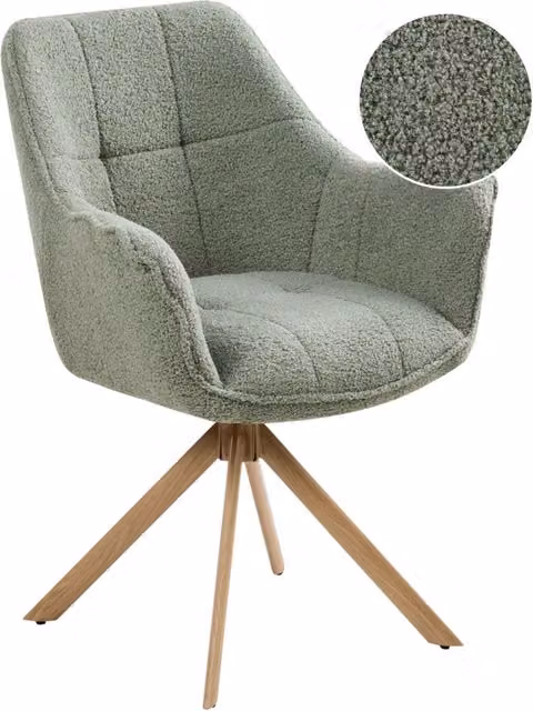 Sedia da pranzo girevole verede chiaro Bouclé Teddy Seduta imbottita e schienale curvo Sala da pranzo Stile scandinavo