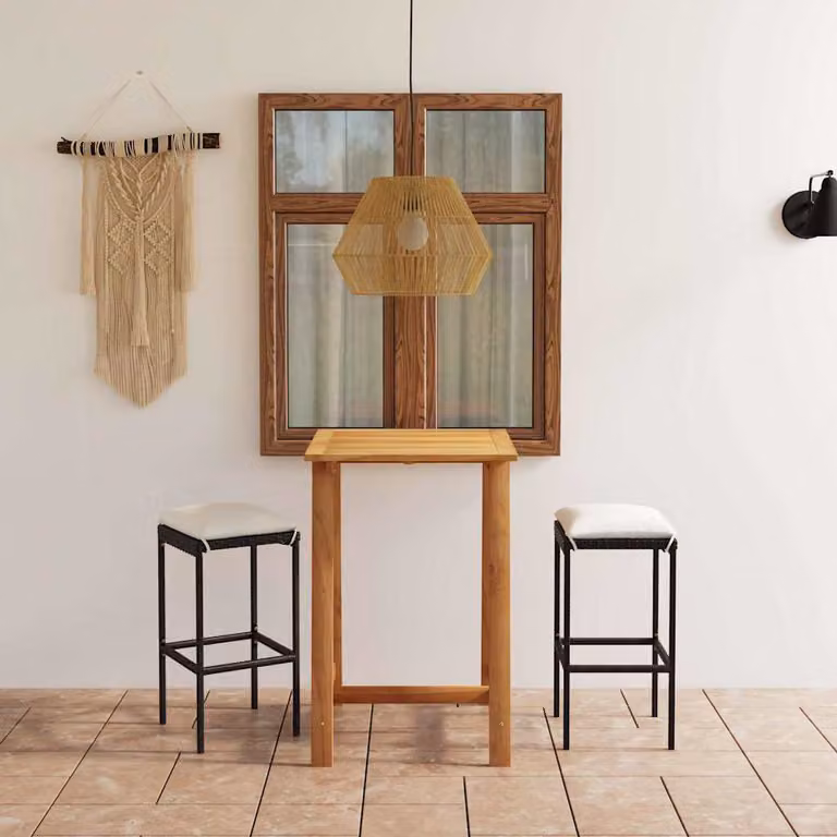 Set Bar da Giardino vidaXL in Legno di Acacia e Acciaio Verniciato Nero, 3 Pezzi