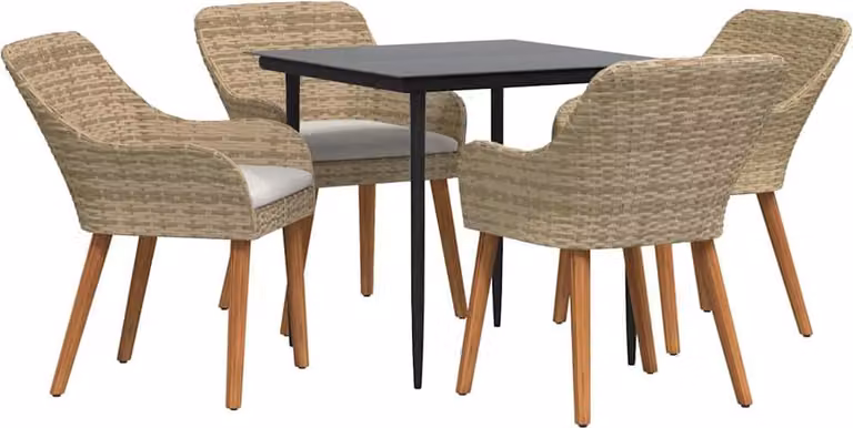 Set da Pranzo per Giardino con cuscino 5 pcs Beige polyrattan