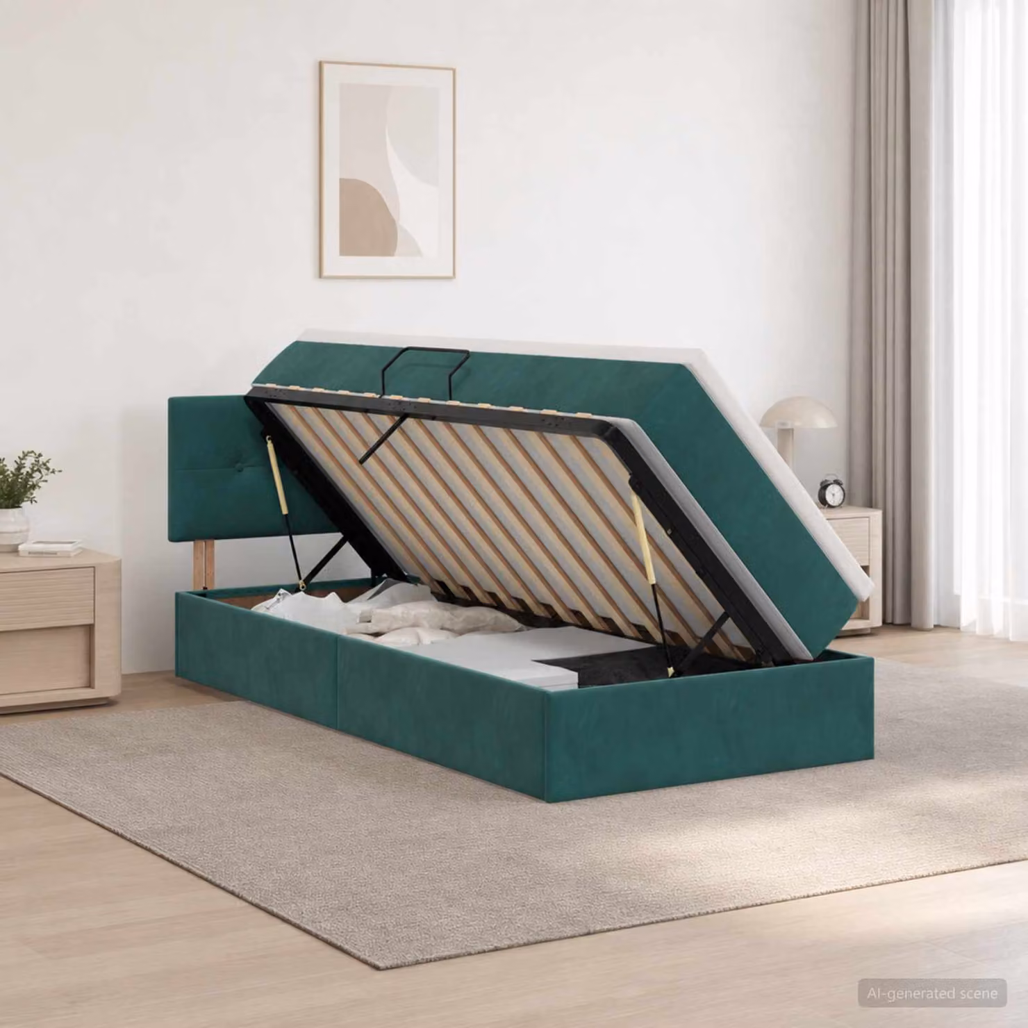 Letto con contenitore vidaXL in velluto verde scuro L/P/H: 204 x 100 x 88 cm