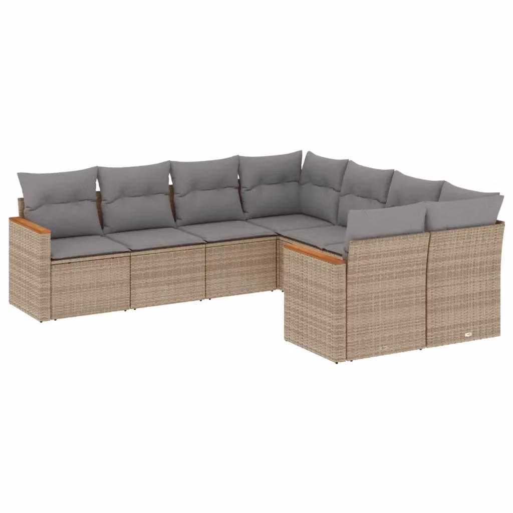 vidaXL Set Divano da Giardino a L 8 pz con Cuscini Beige e Grigio in Polyrattan e Metallo – 2