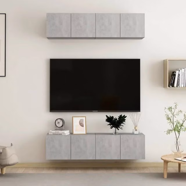 Mobili TV 4 pz Grigio Cemento 60x30x30 cm in Legno Multistrato 3079059