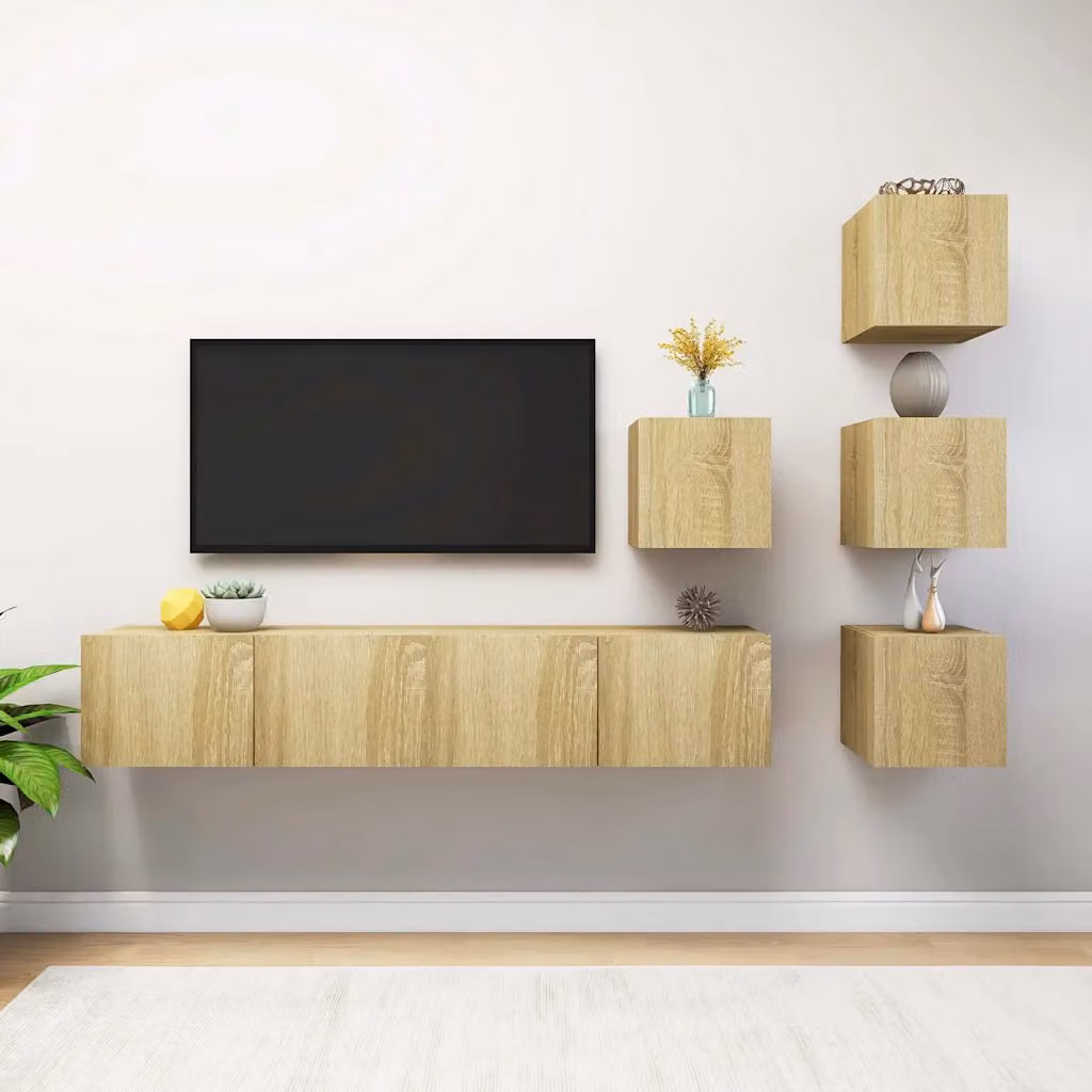 Set di Mobili Porta TV Moderno vidaXL in Legno Rovere e MDF, 6 Pezzi, Colore Marrone e Beige