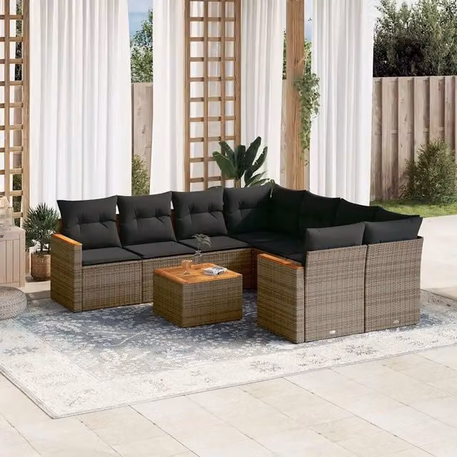 Set Divano da Giardino 9 pz con Cuscini Grigio in Polyrattan 3258231