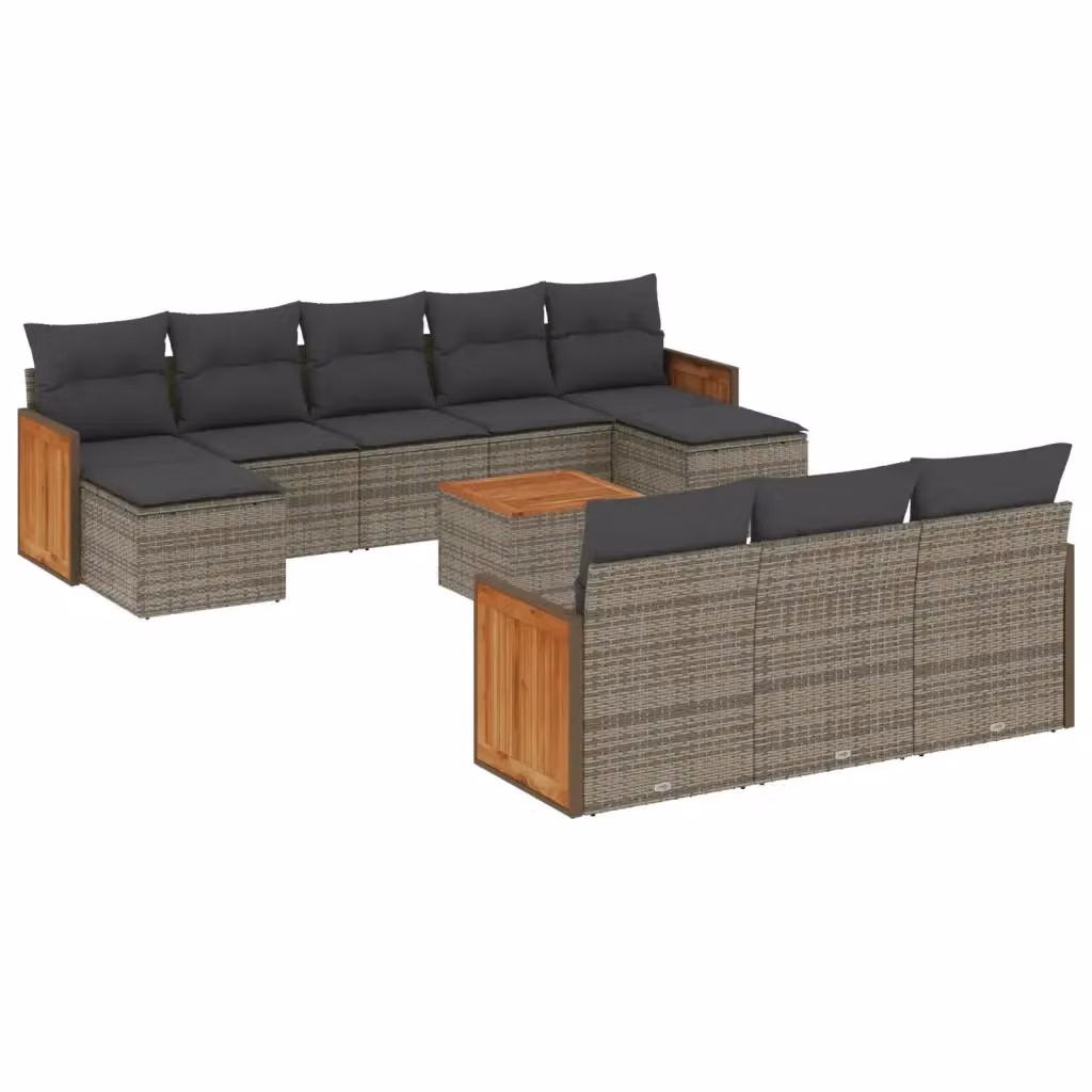 vidaXL Set Divani da Giardino 11 pz in Polyrattan Grigio con Cuscini e Tavolino da Caffè – 2
