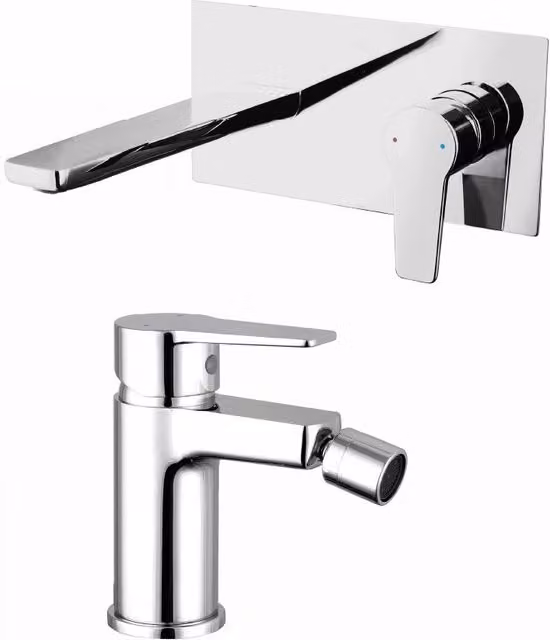 Coppia di miscelatori ad incasso per lavabo e bidet Parama in ottone cromato argento
