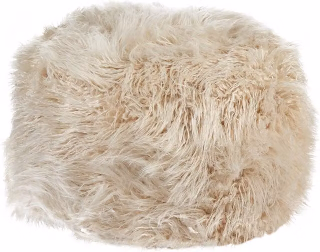 Pouf cilindrico BELIANI in pelliccia sintetica beige con imbottitura in perle di EPS e rivestimento rimovibile, stile boho, L: 70 cm, P: 70 cm, H: 45 cm