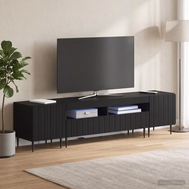 Mobile TV LED vidaXL ZWOLLE moderno in MDF nero con illuminazione integrata e scomparti multimediali L: 100 cm, P: 35 cm, H: 43 cm