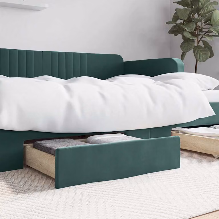 Set di 2 cassetti da letto vidaXL in legno multistrato e velluto verde scuro