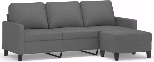 Divano | Divano da soggiorno | Sofa a 3 Posti con Poggiapiedi Grigio Scuro 180cm in Tessuto