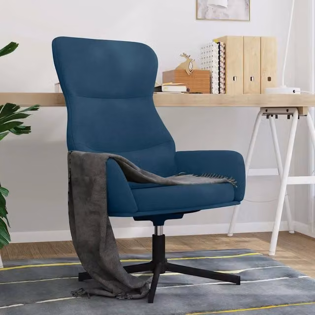 Poltrona Relax Blu in Velluto con Struttura in Metallo e Base Girevole 360 Gradi – 1