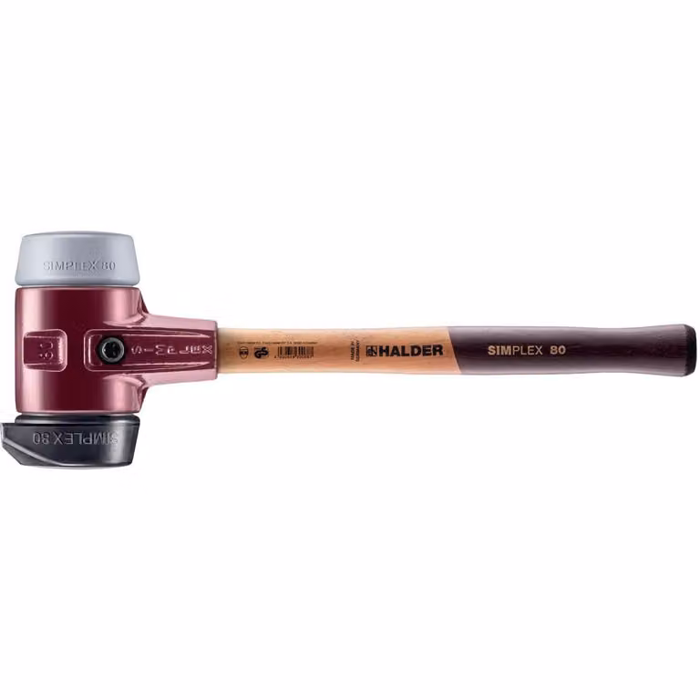 Mazza SIMPLEX soft-face con alloggiamento TE e manico in legno, Ø 80, composizione in gomma con base / TPE-mid