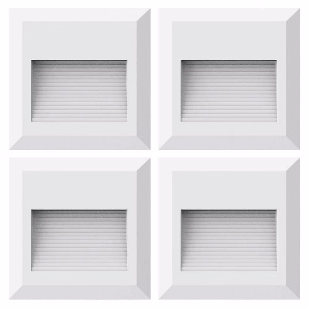 set di 4 luci a LED per gradini, applique da esterno, plastica bianca, H 12,4 cm