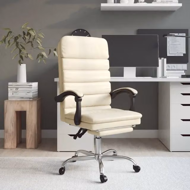 Poltrona da Ufficio Executive vidaXL Reclinabile e Girevole 360 in Similpelle Beige L/P/H: 63 x 76 x 120 cm – 1