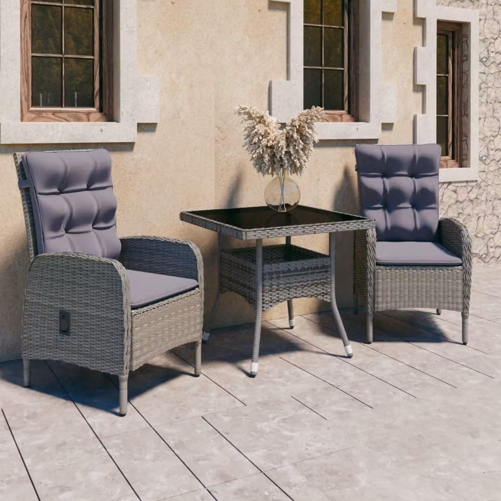 Maison Exclusive - Set da pranzo da giardino a 3 pezzi in rattan sintetico e vetro, grigio