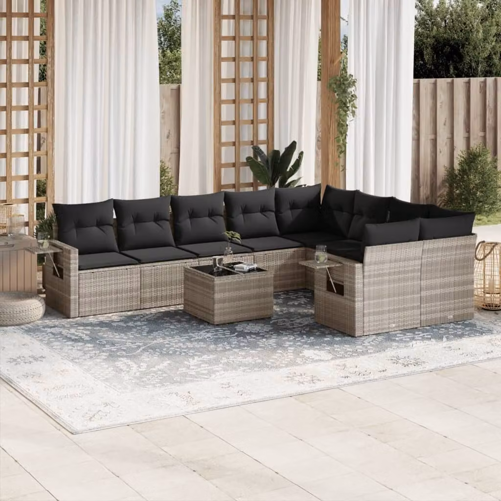 Maison Exclusive - Set da giardino 10 pezzi con cuscini Grigio chiaro Polyrattan