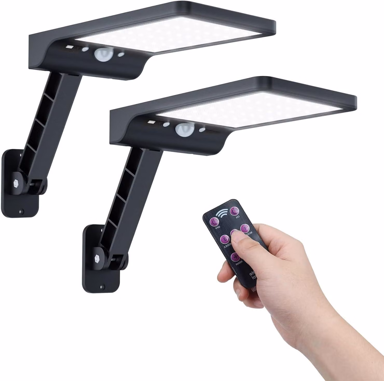 Lampada da esterno solare con sensore di movimento, confezione da 2 pezzi, grado di protezione IP65, 48 LED, batteria da 2200 mAh
