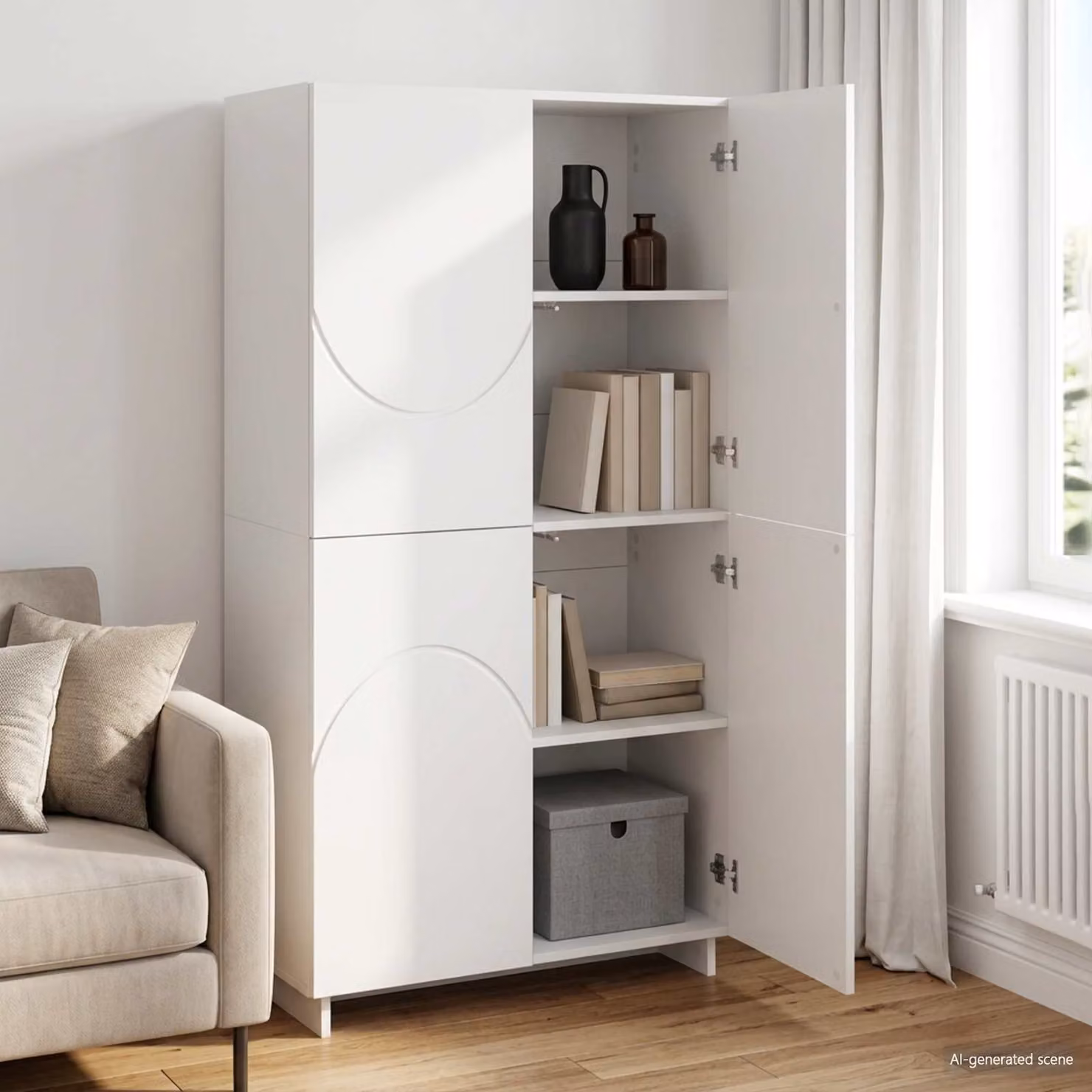 Credenza moderna vidaXL in bianco lucido con ante a battente e ripiani interni, L/P/H: 79 x 41 x 151 cm