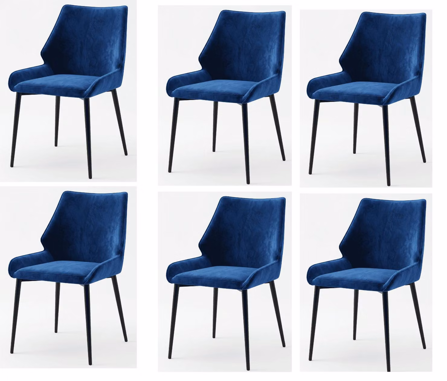 Set di 6 eleganti sedie da pranzo colore blu reale, tessuto pregiato