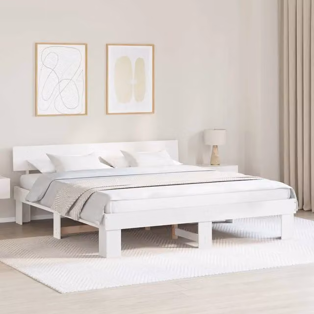 Struttura del letto Bianco 200 x 200 cm Pino massello 3382290