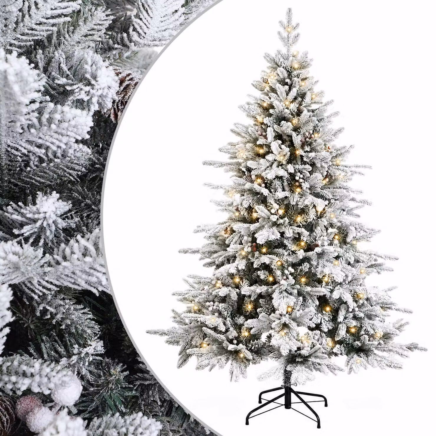 Albero di Natale Artificiale Moderno vidaXL Verde con 150 LED Bianco Caldo e Rami Pieghevoli in PVC e Metallo, Altezza: 120 cm