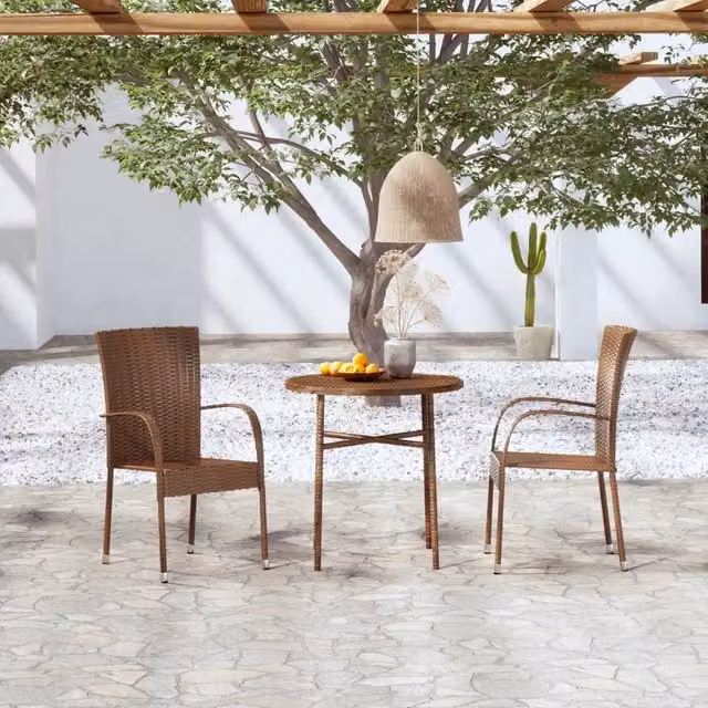 Set da pranzo da giardino vidaXL in 3 pezzi in polyrattan marrone con tavolo quadrato – 1
