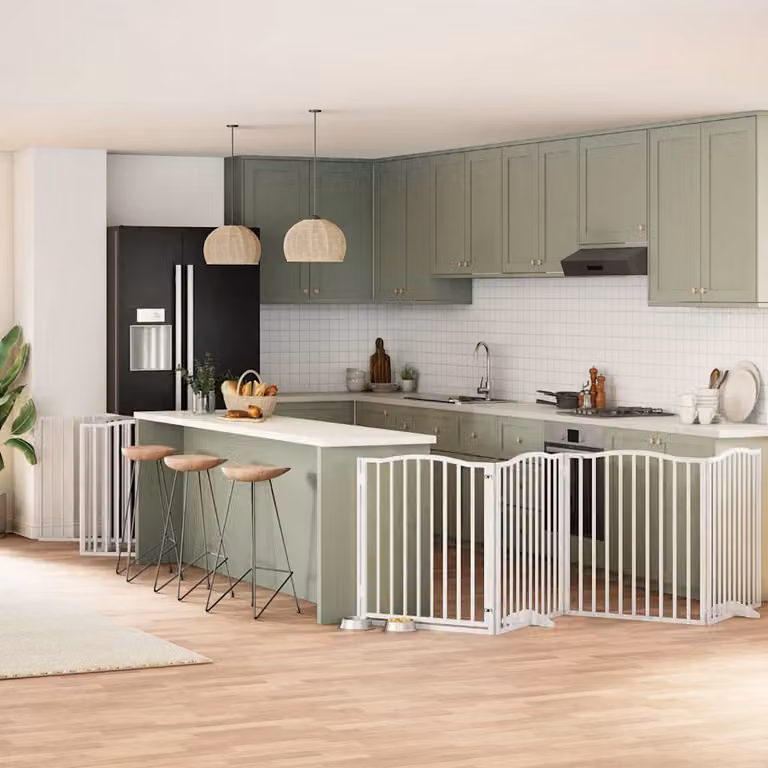 Cancello per cani pieghevole vidaXL in legno di pioppo bianco con 10 pannelli