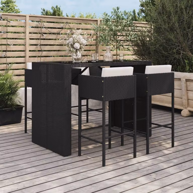 The Living Store Set bar da giardino 5 pezzi con cuscini in poly rattan nero