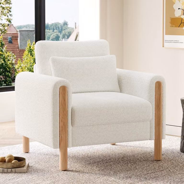 Poltrona ergonomica bianca, con cuscino in memory foam e schienale robusto, ideale per il soggiorno e l'ufficio