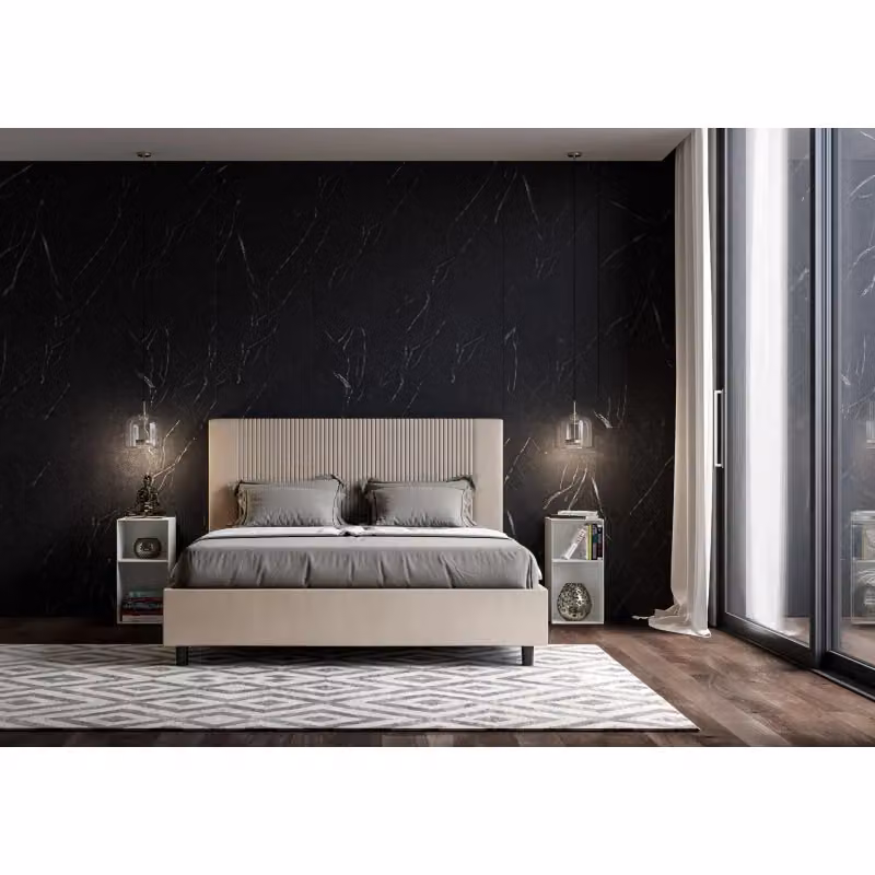 Letto matrimoniale imbottito Ityhome Goya in similpelle beige con contenitore L/P/H: 150 x 200 x 122 cm – 2