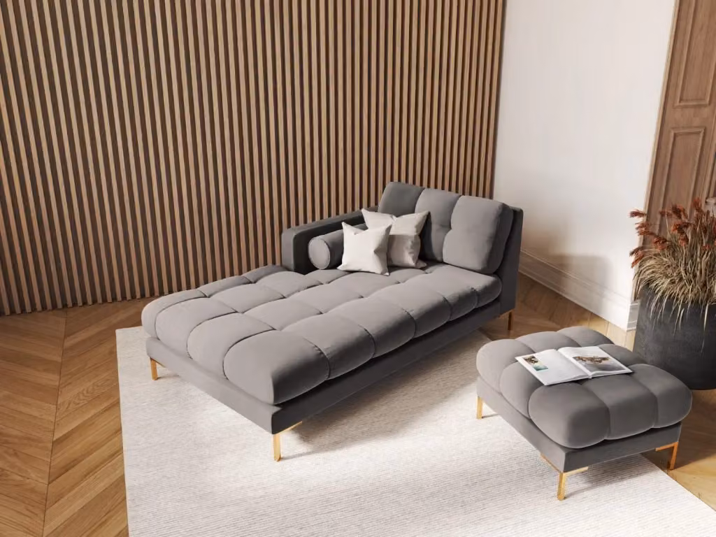 Chaise longue sinistra Bali di Cosmopolitan Design in velluto grigio chiaro L: 164 cm, P: 102 cm, H: 75 cm – 2