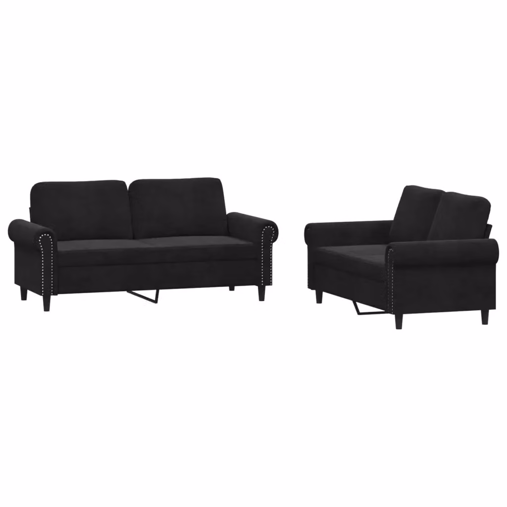Set di 2 divani vidaXL in velluto nero con cuscini per soggiorno in stile moderno – 2