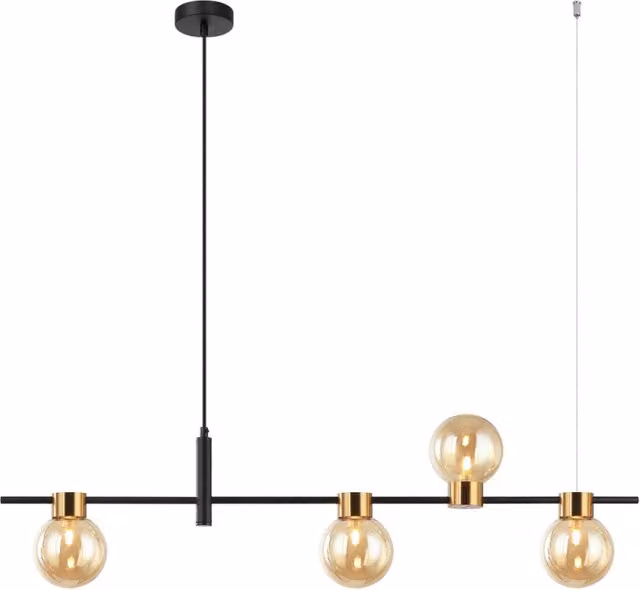 Lampada a sospensione Bletter Italux in metallo nero e vetro ambra con 4 lampadine G9