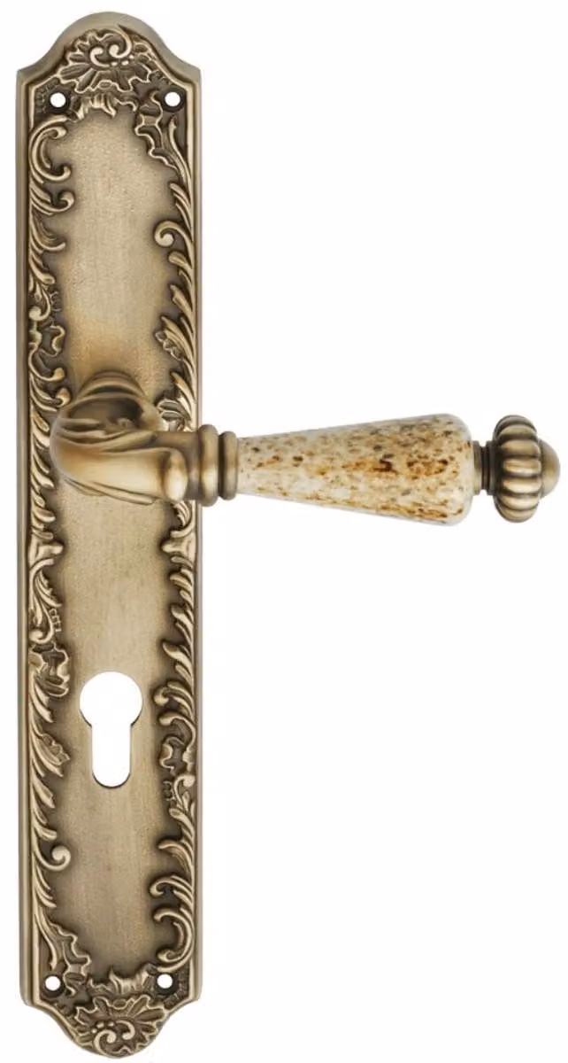 Casa Padrino Set di maniglie barocche in ottone patinato 14,5 x h. 30 cm - Set di maniglie per porte in stile barocco con maniglia in porcellana pregiata