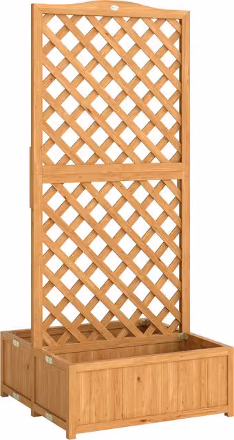 Fioriera Outsunny con grigliato e doppia cassetta pieghevole in legno naturale, H 170 x L 73 x P 70 cm – 1