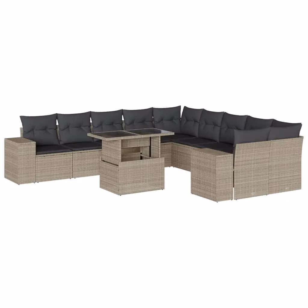 Set di Divani da Giardino vidaXL 11 Pezzi a Forma di U con Cuscini e Tavolino, Polyrattan Grigio Antracite e Struttura in Acciaio – 2