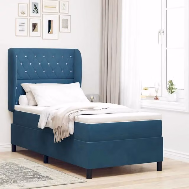 Letto ibrido con testiera in velluto blu vidaXL L: 190 cm, P: 90 cm