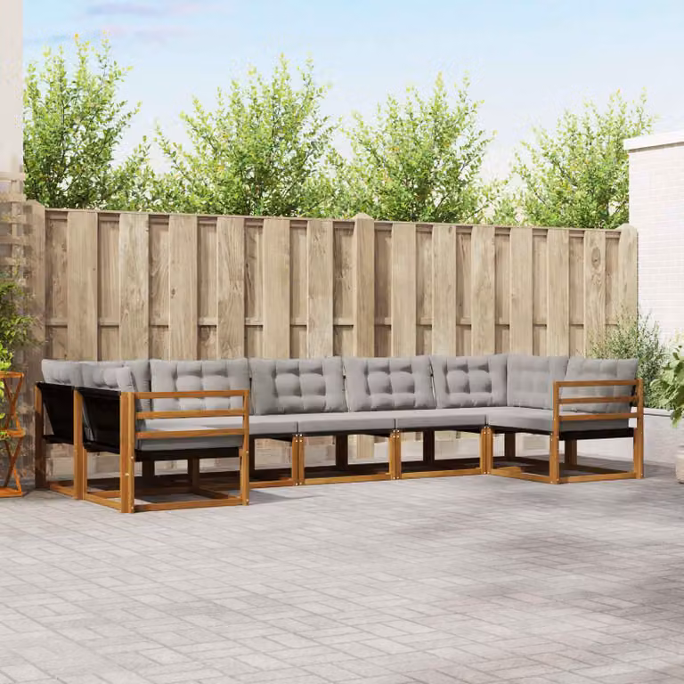 Set di divani da esterno vidaXL a forma di U composto da 7 pezzi in legno di acacia trattato e tessuto textilene, colore beige e grigio chiaro