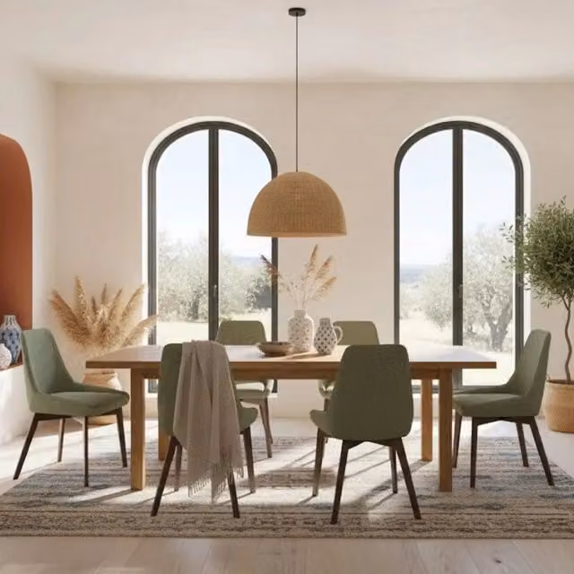 Set di 4 sedie da pranzo Erythea Duzzle in tessuto verde e struttura in metallo e legno noce