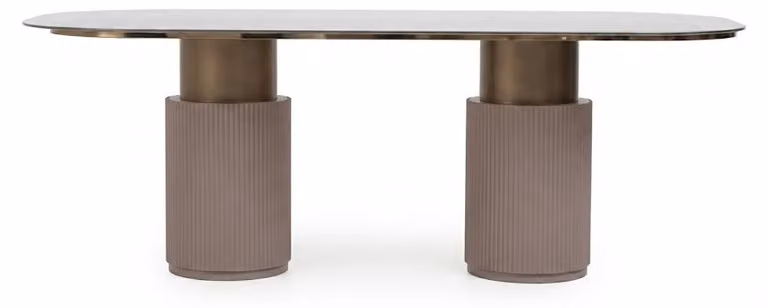 Tavolo da pranzo moderno in MDF con motivo marmorizzato, gambe in metallo, finitura lucida, ideale per la sala da pranzo