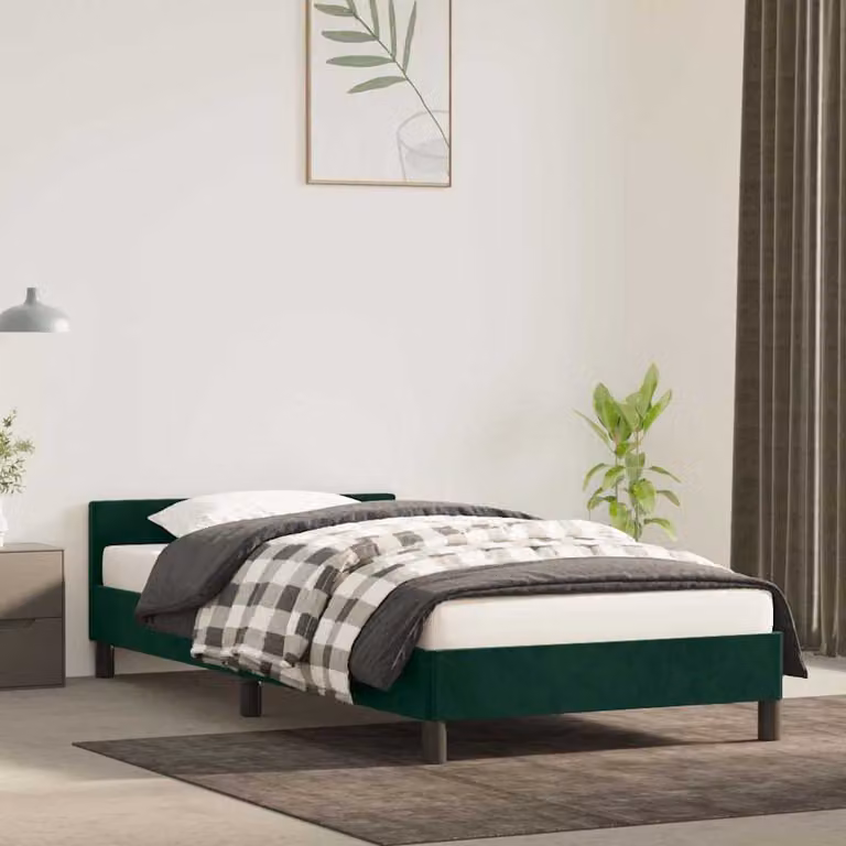Giroletto vidaXL in velluto verde scuro con struttura in legno e doghe, L/P/H: 90 x 190 cm
