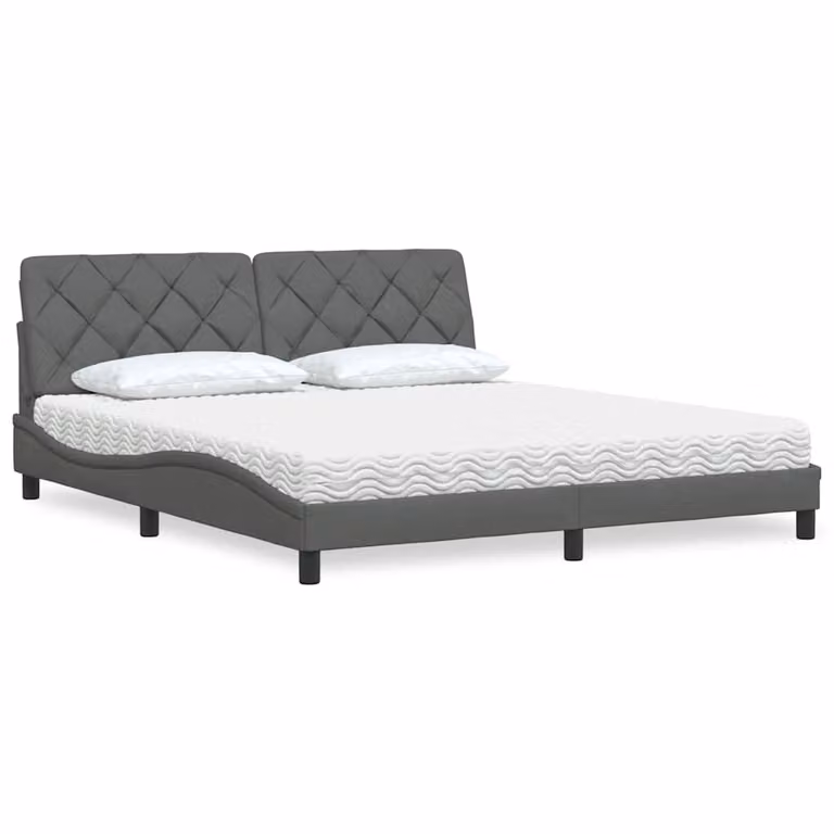 Letto con Materasso vidaXL in Tessuto Grigio e Bianco L/P/H: 180 x 200 x 185 cm